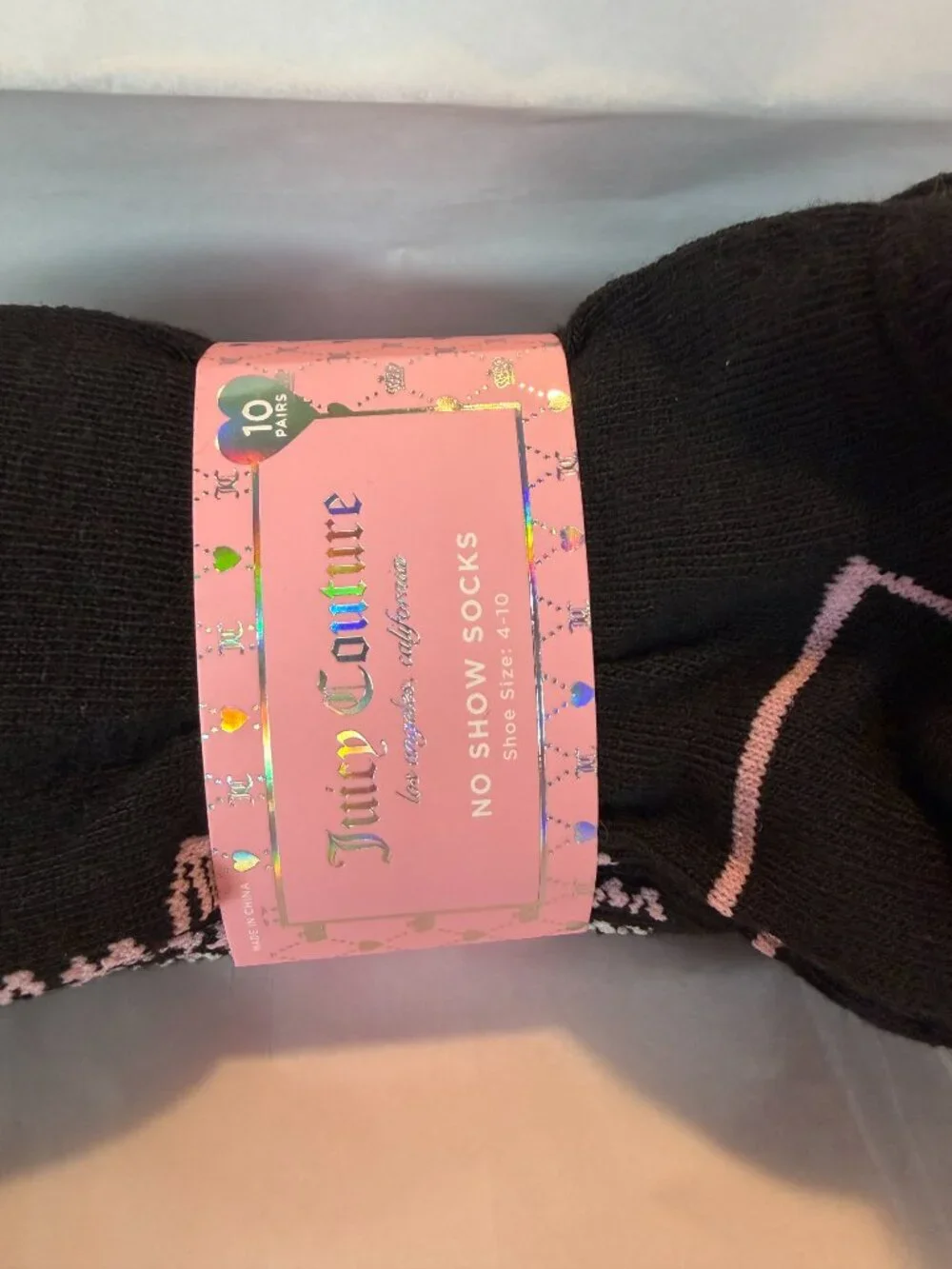 Juicy Couture 10 Pair No Show Socks Black Pink Shoe Size 4-10 NWT